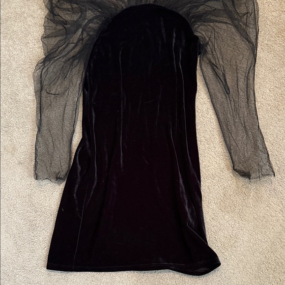 Zara Black Soft Velvet Dress with Sheer Sleeves - Picture 3 of 7